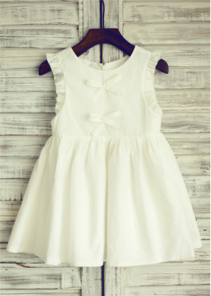 Ivory Cotton Flower Girl Dress With Bows